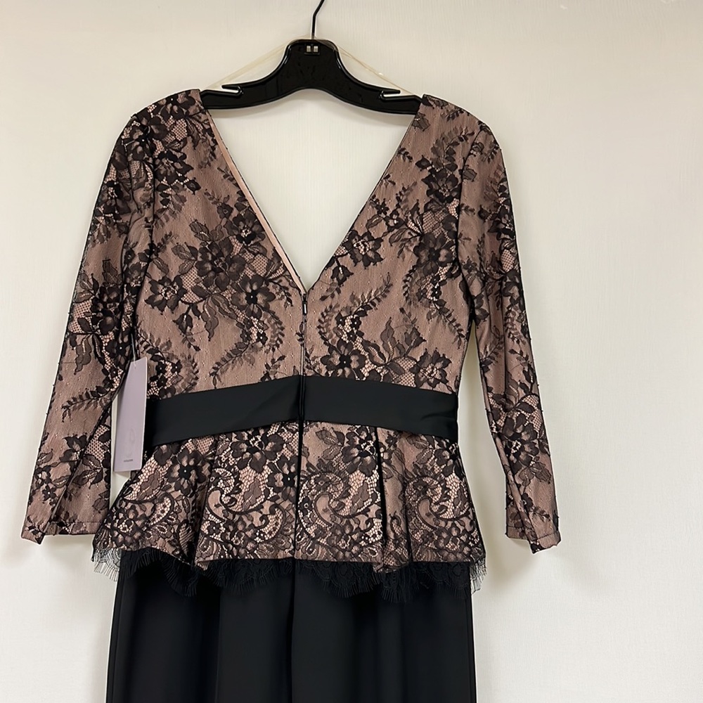 JS collections V-Neck lace peplum 3/4 sleeves long Gown - Picture 9 of 10